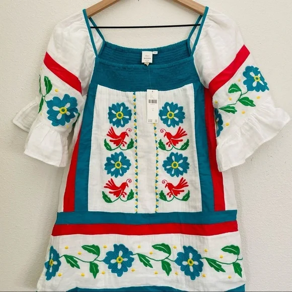 NEW ANTHROPOLOGY NEW Cotton Blouse Seen Worn Kept Embroidered Tunic Bohemian - Picture 2 of 13
